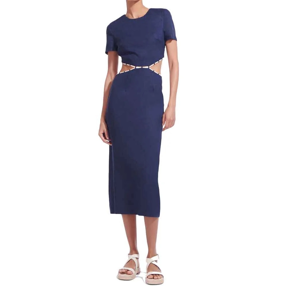 STAUD Navy Cutout Midi Dress